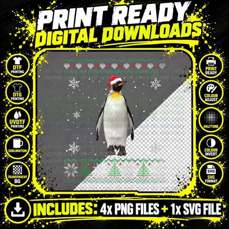 Santa Penguin Ugly Sweater Animals Christmas Pajama Png SVG Digital Bundle