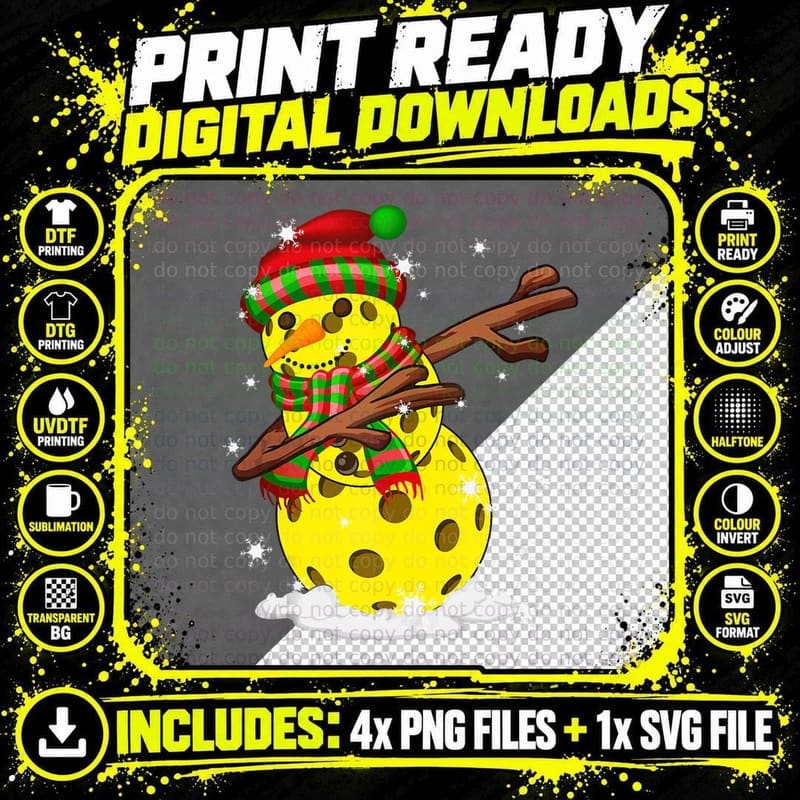 Santa Pickleball Ball Snowman Dab Dance Christmas PJS Png SVG Digital Bundle