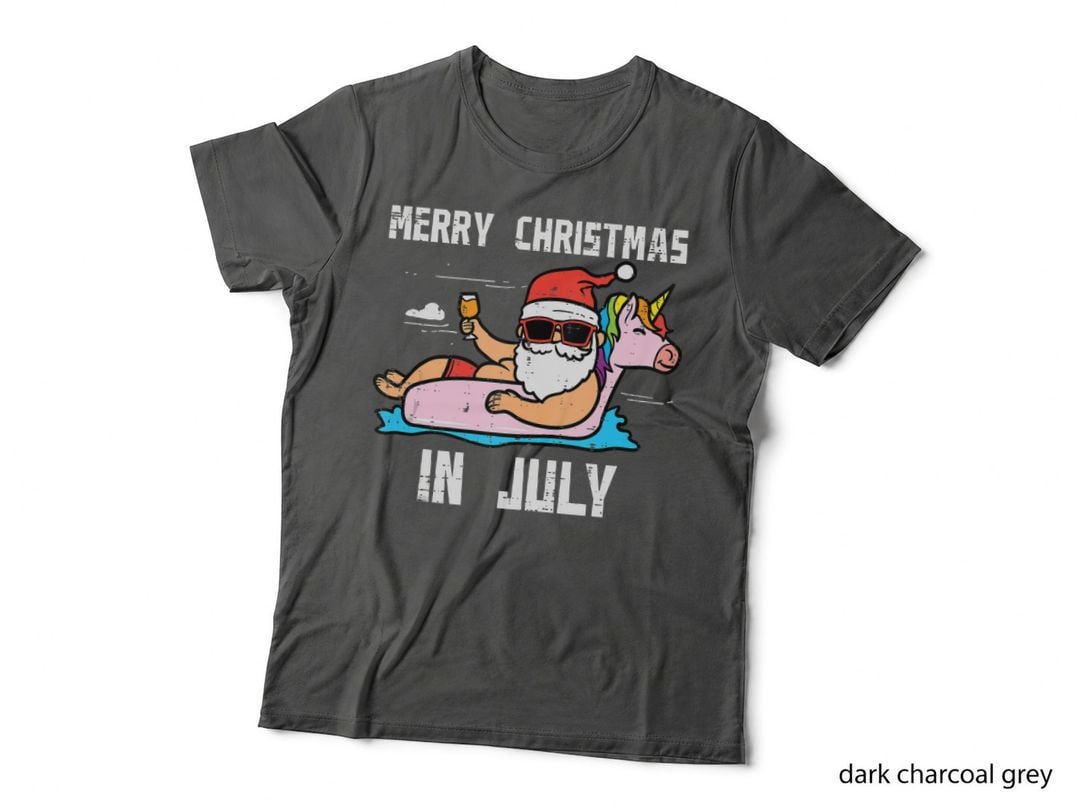 Santa Unicorn Floatie Merry Christmas in July Summer Xmas T-Shirt, Gift Tee