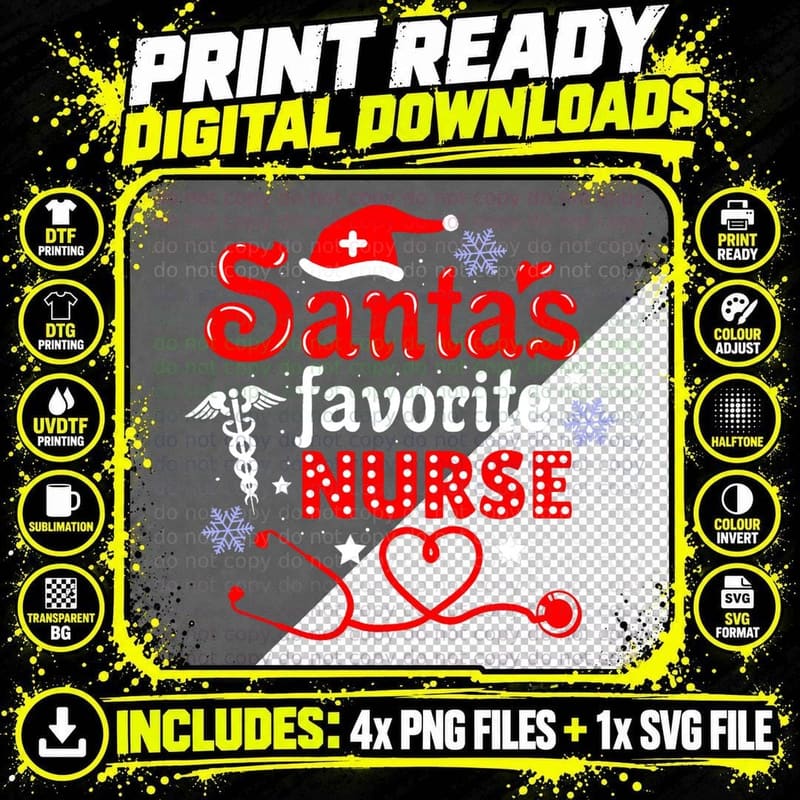 Santa's Favorite Nurse Christmas Short Sleeve T-Shirt Png SVG Digital Bundle