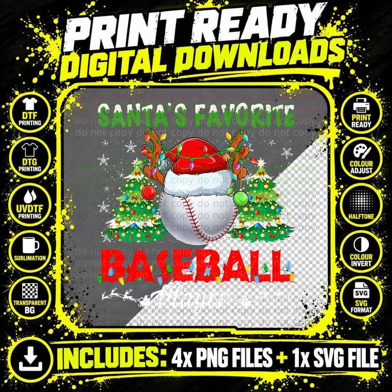 Santas Favorite Baseball Player Men Apparel Christmas Png SVG Digital Bundle