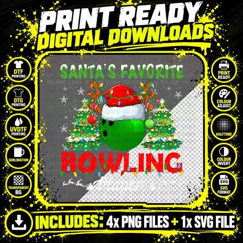 Santas Favorite Bowling Player Men Apparel Christmas Png SVG Digital Bundle
