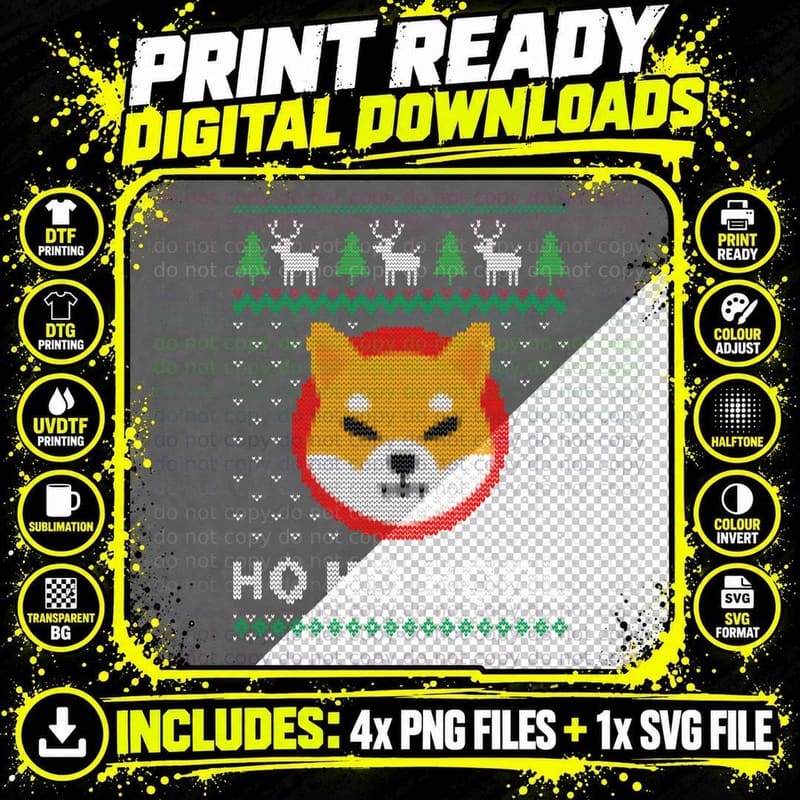 Shiba Inu Christmas Ho Ho Hodl Funny Christmas Ugly Png SVG Digital Bundle
