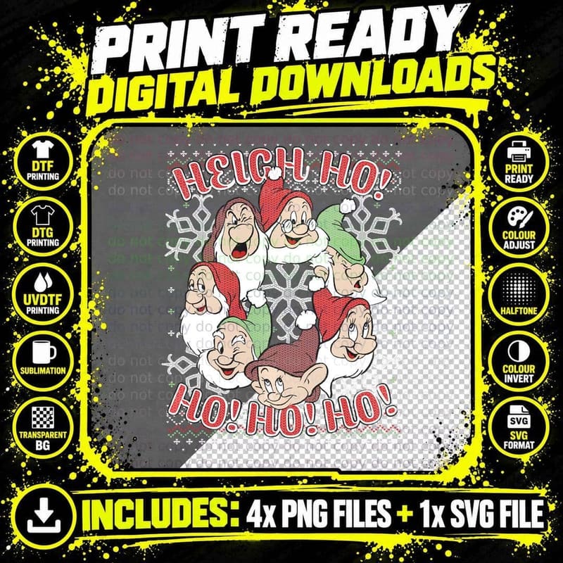 Snow White All Dwarfs Ugly Christmas Sweater Hoodie Png SVG Digital Bundle