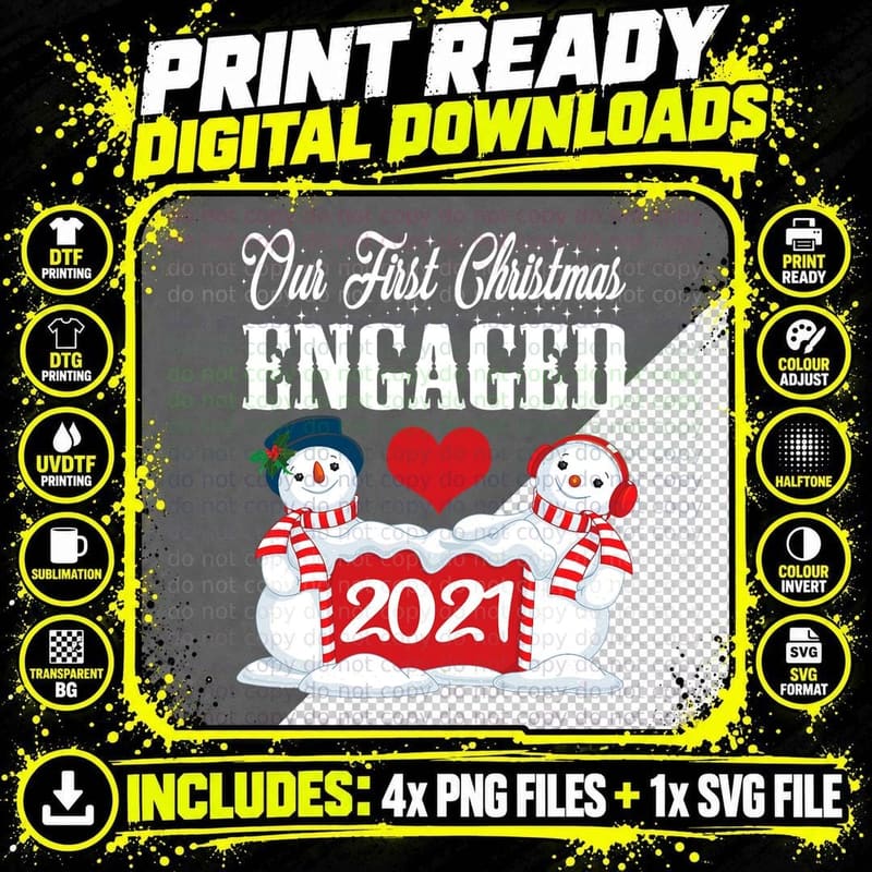 Snowman Matching Couples Our First Christmas Engaged Png SVG Digital Bundle