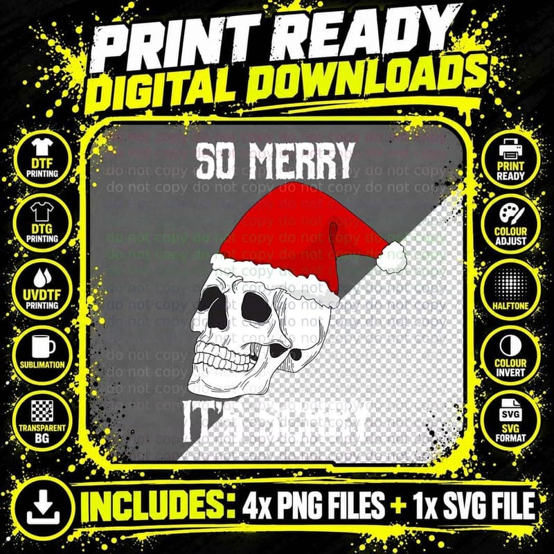 So Merry It's Scary Skull Christmas Santa Hat for Men Png SVG Digital Bundle