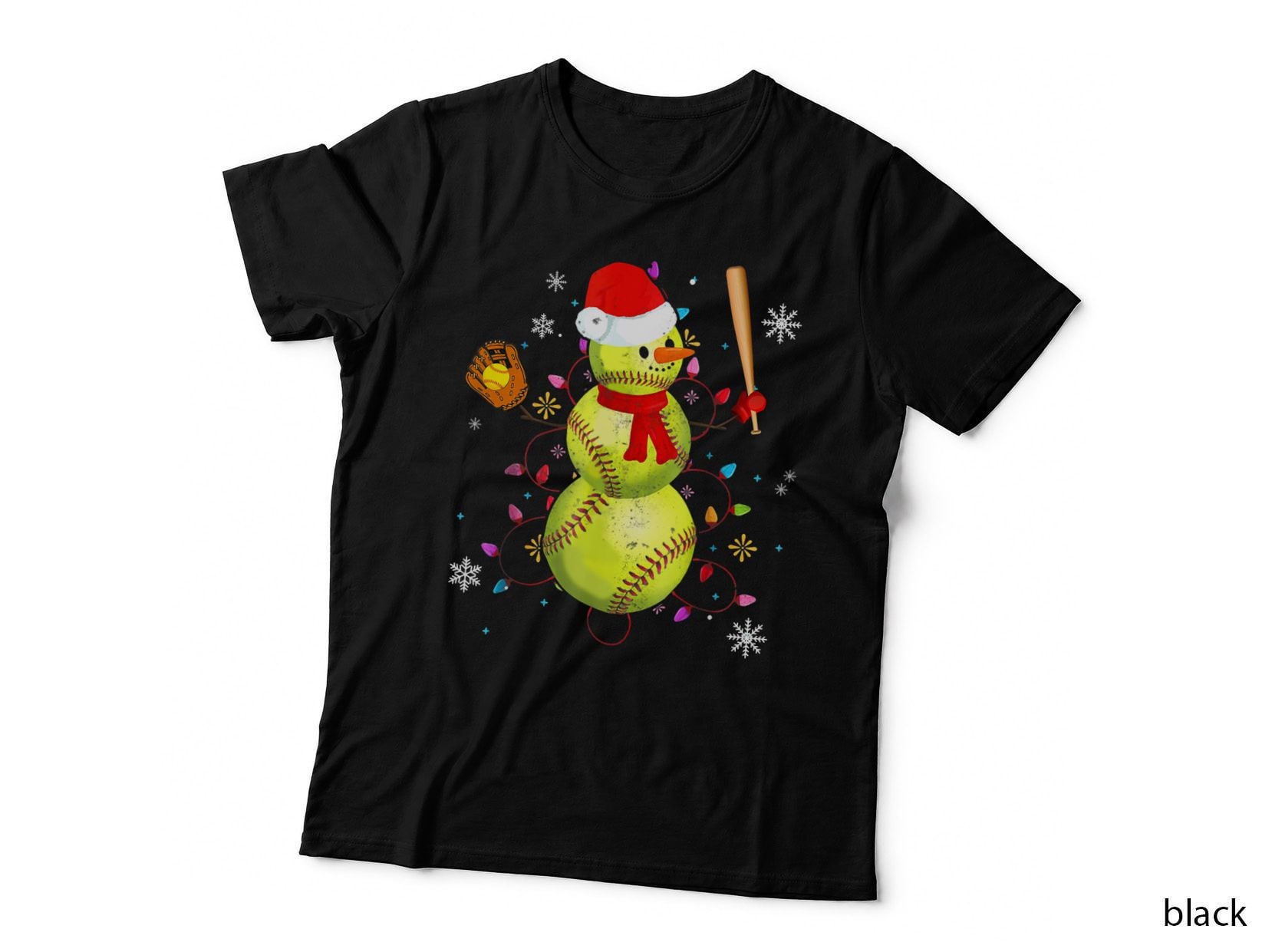 Softball Christmas Funny Softball Snowman Xmas Gifts T-Shirt