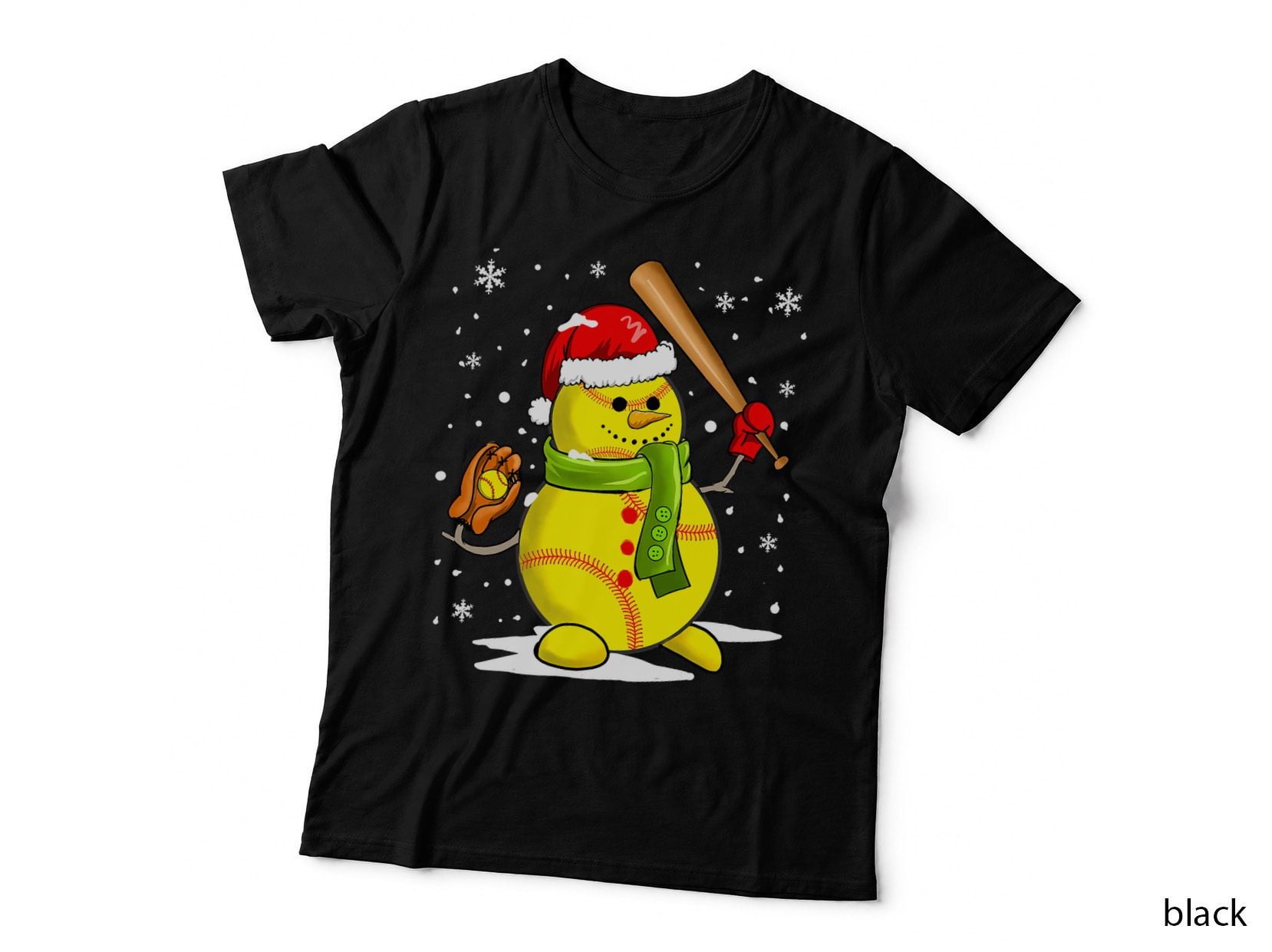Softball Snowman Player Funny Christmas Batter Pitcher Gifts T-Shirt