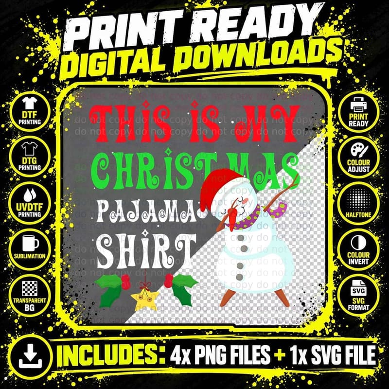 This Is My Christmas Pajama Funny Cute Dabbing Snowman Png SVG Digital Bundle