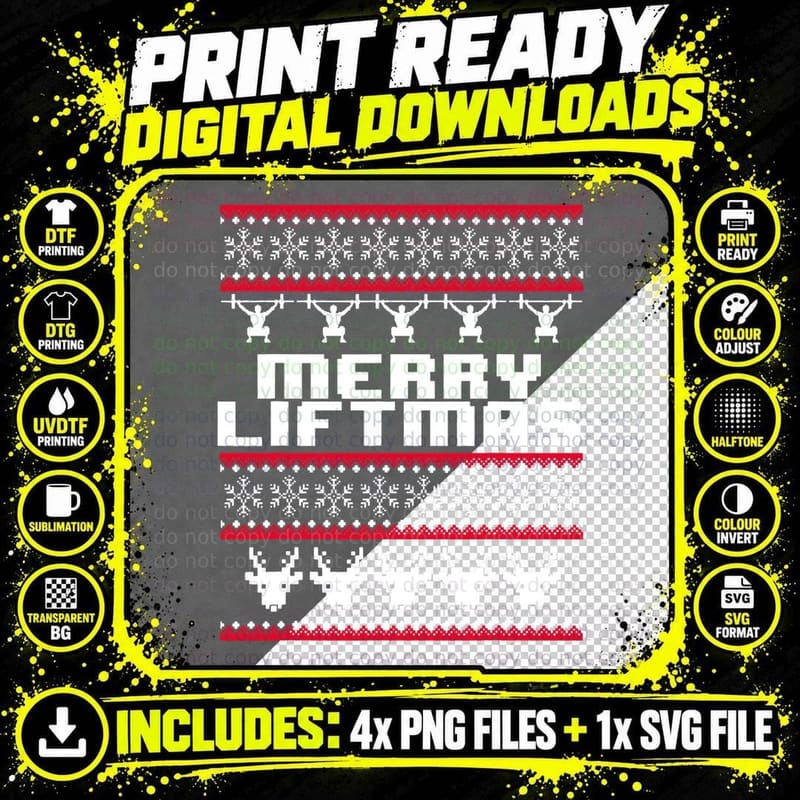 Ugly Christmas Workout Merry Liftmas Funny Gym Rat Png SVG Digital Bundle