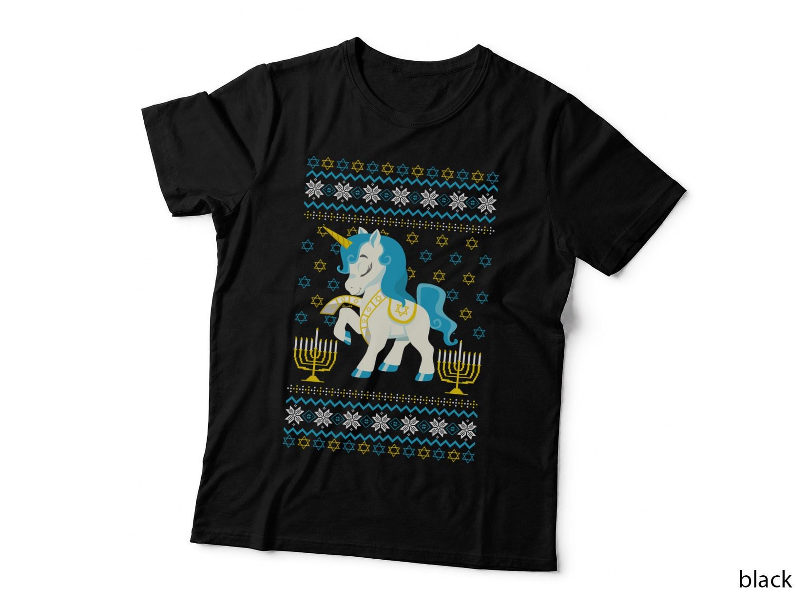Ugly Hanukkah Sweater Unicorn Jewish Star Christmas Menorah T-Shirt
