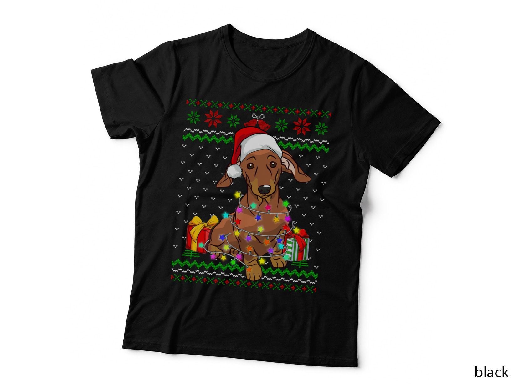 Ugly Sweater Christmas Lights Dachshund Dog Lover T-Shirt