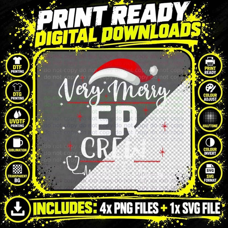 Very Merry ER Crew Christmas Nurse Emergency Crew Squad Png SVG Digital Bundle