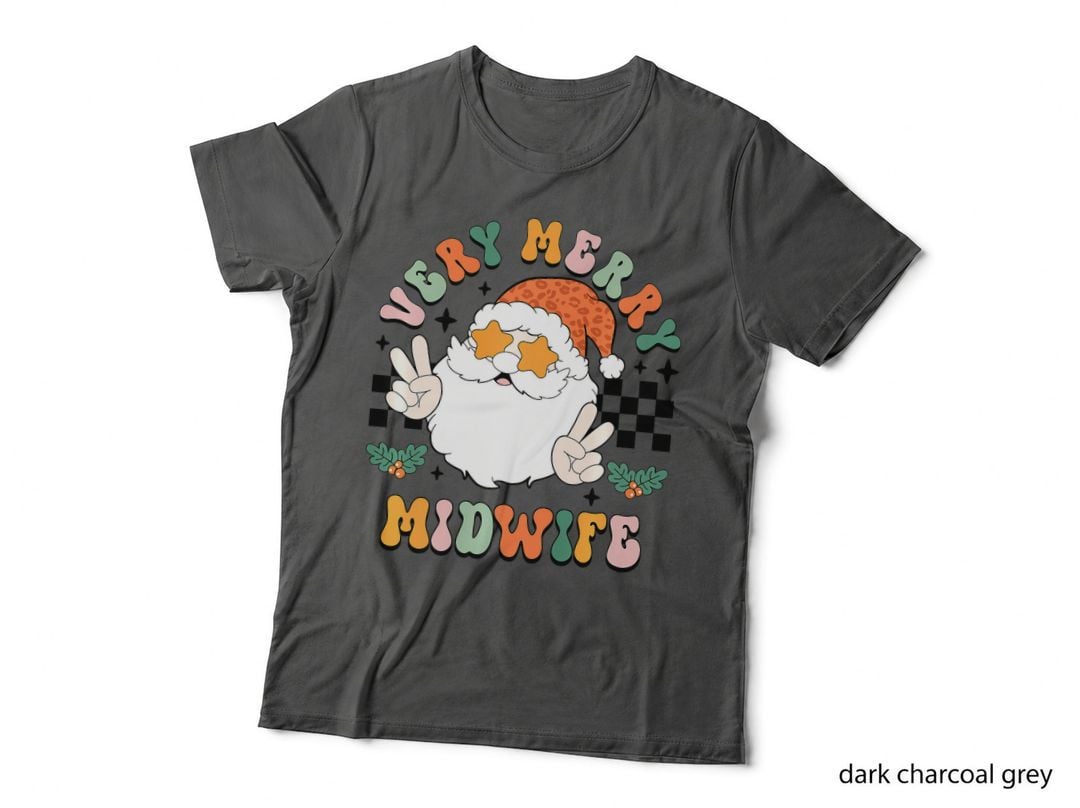 Very Merry Midwife Groovy Retro Christmas Midwife Pajamas T-Shirt, Gift Tee