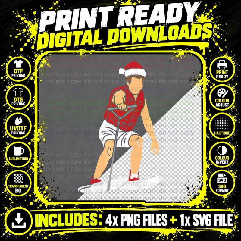 Water Skiing Santa Hat Christmas Pajama Ski Sport Xmas Png SVG Digital Bundle