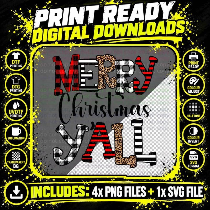 Western Country Merry Christmas Ya'll Leopard Buffalo Png SVG Digital Bundle