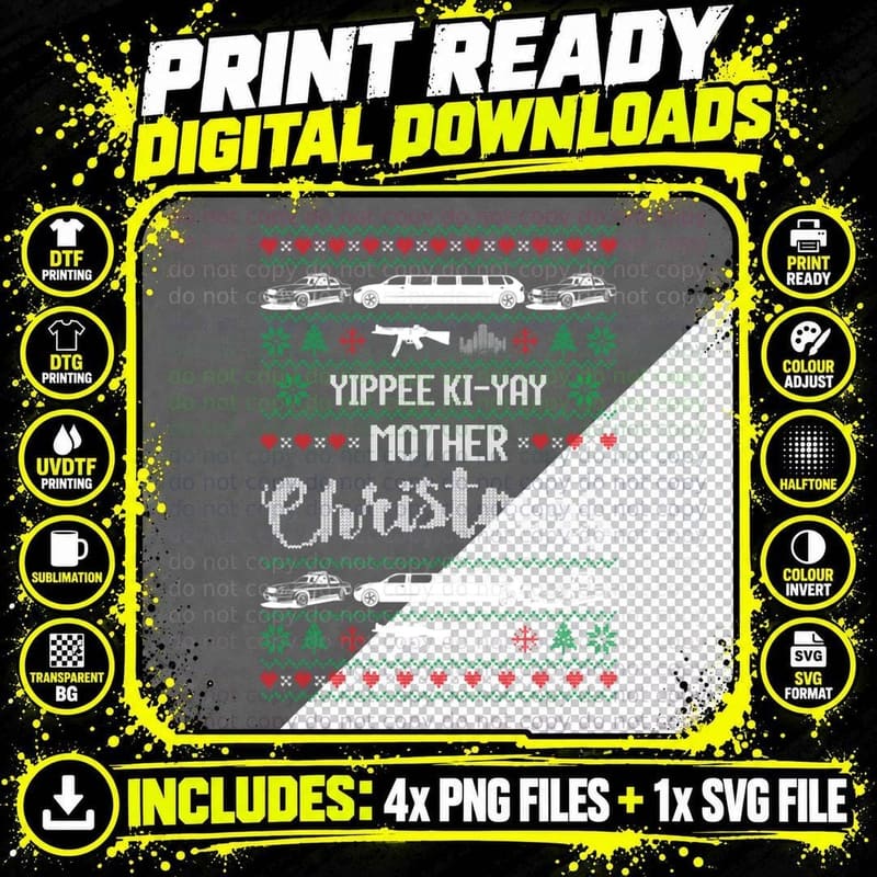 Yipee Ki-Yay Funny Christmas Mother Ugly Christmas Png SVG Digital Bundle