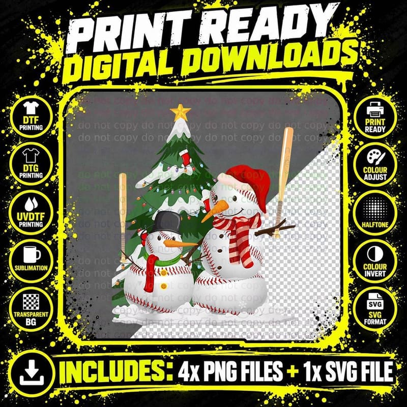 Young and Adult Baseball Snowman Balls Snow Man Woman Png SVG Digital Bundle