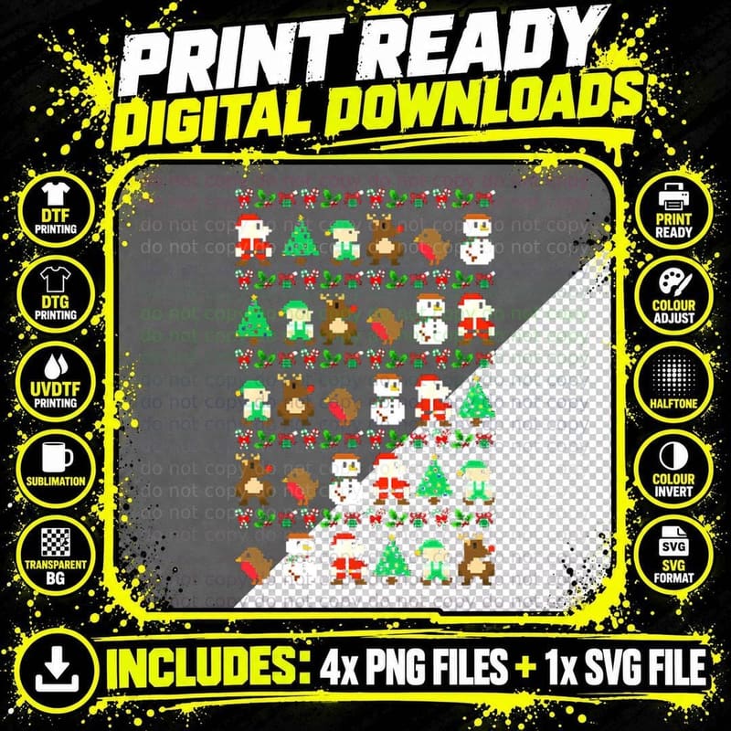 8-Bit Retro Video Game Ugly Christmas Sweater T-Shirt Png SVG Digital Bundle