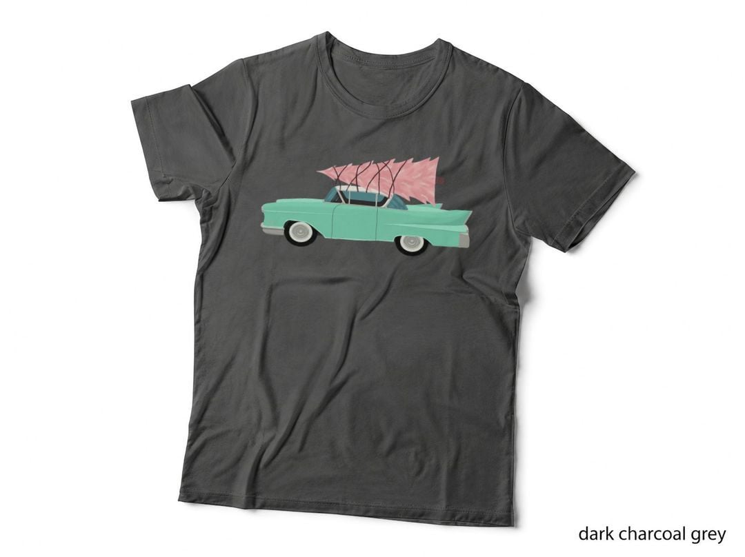 Aqua Car with Pink Christmas Tree T-Shirt