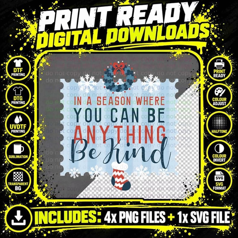 BE KIND Christmas T-Shirt Png SVG Digital Bundle