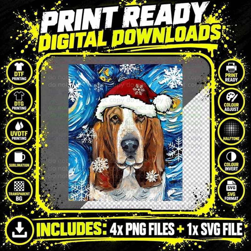 Basset Hound Santa T-Shirt Png SVG Digital Bundle