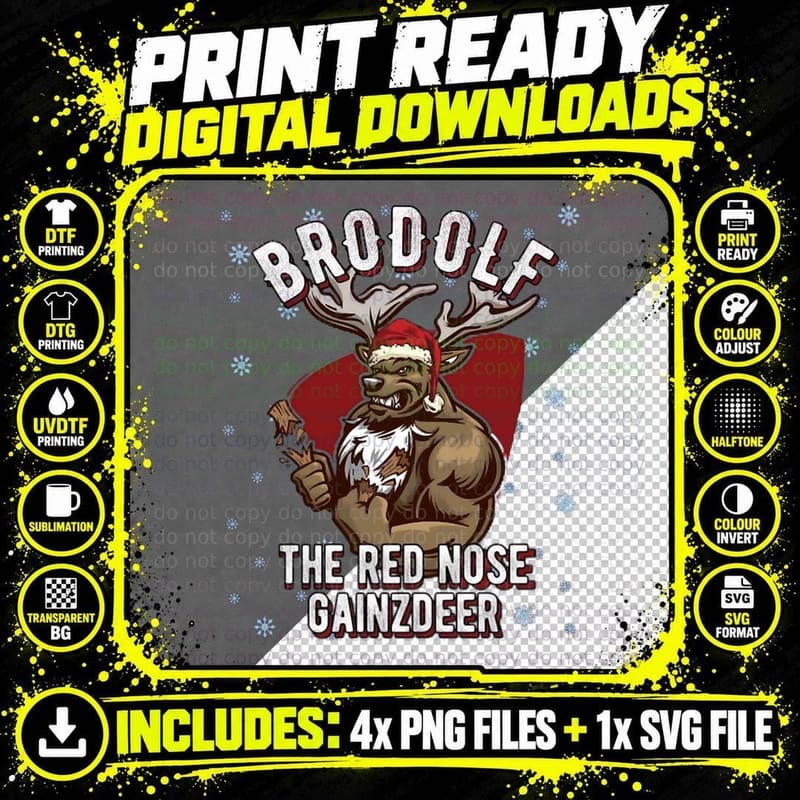 Brodolf Red Nose Gainzdeer Christmas Bodybuilding T-Shirt Png SVG Digital Bundle