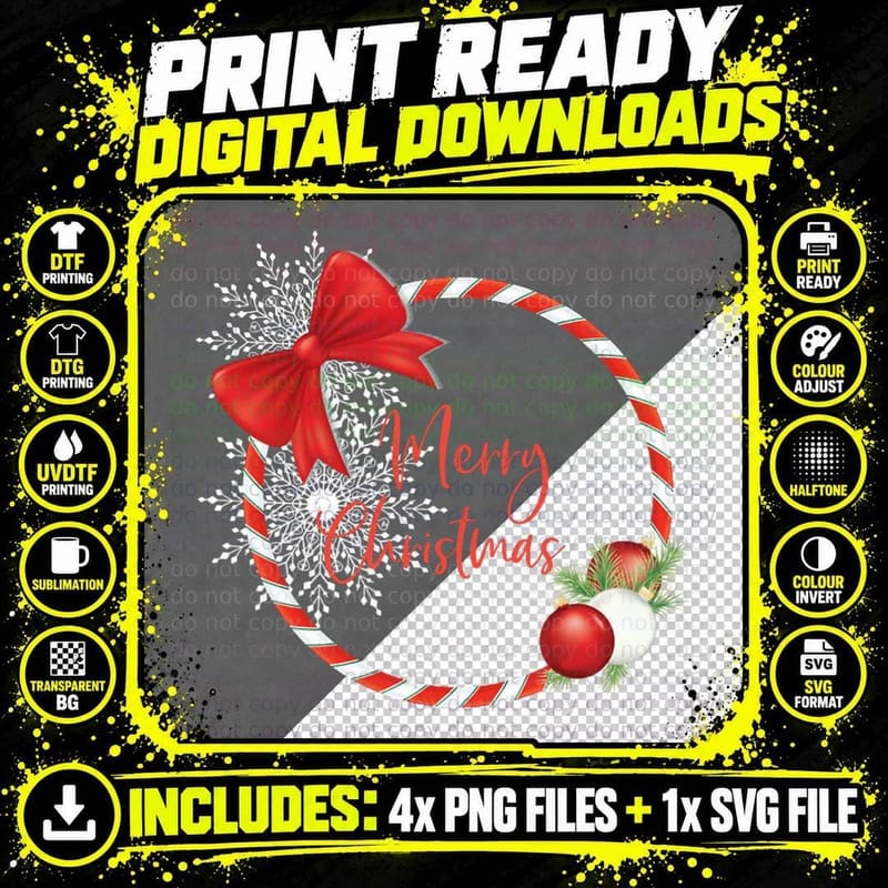 Candy Cane Christmas Wreath T-Shirt Png SVG Digital Bundle