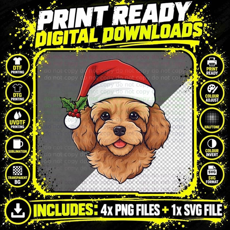 Cavapoo and Cavoodle Christmas Gold Png SVG Digital Bundle
