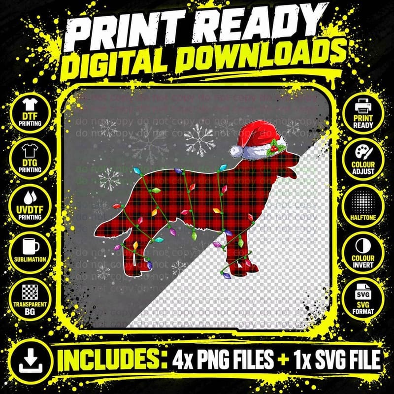 Christmas Buffalo Plaid Labrador Retriever Santa Light Png SVG Digital Bundle