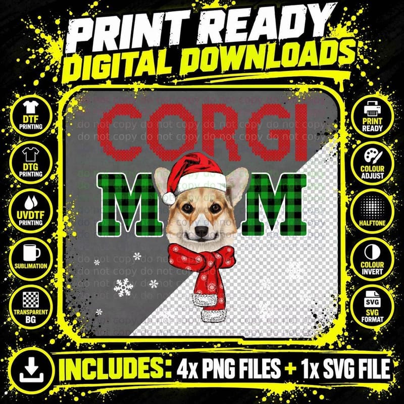 Christmas Corgi Mom Plaid Santa Hat Cute Dog Lover Png SVG Digital Bundle
