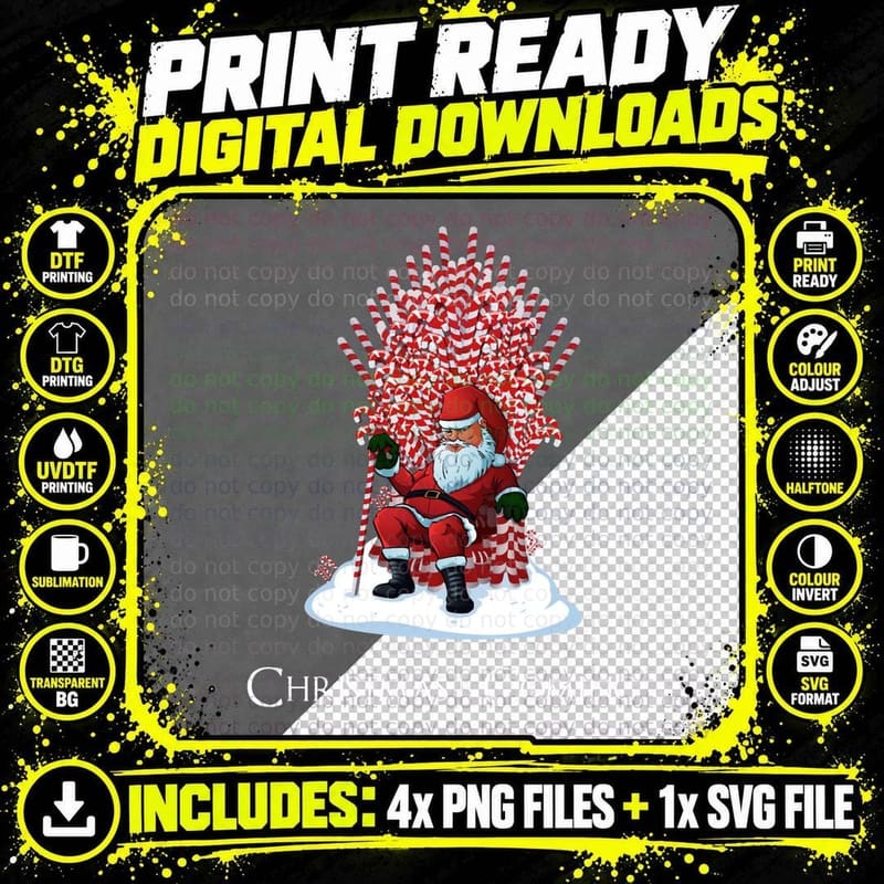 Christmas Is Coming Santa Candy Cane Throne T-Shirt Png SVG Digital Bundle