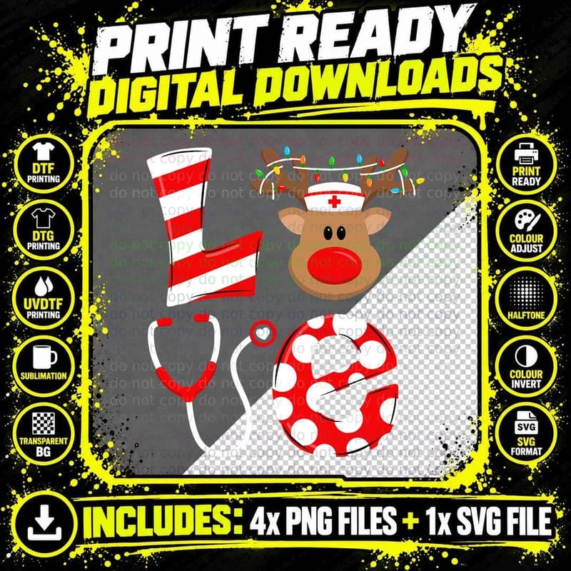 Christmas Nurse Love NICU RN ER Santa Reindeer Nurse Hat Png SVG Digital Bundle