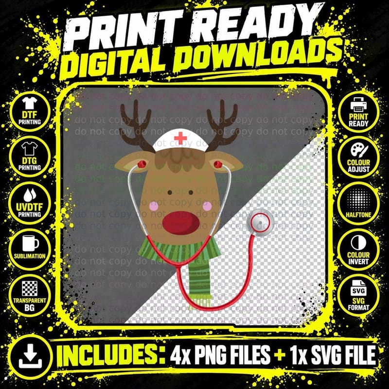 Christmas Nurse Reindeer T-Shirt Png SVG Digital Bundle