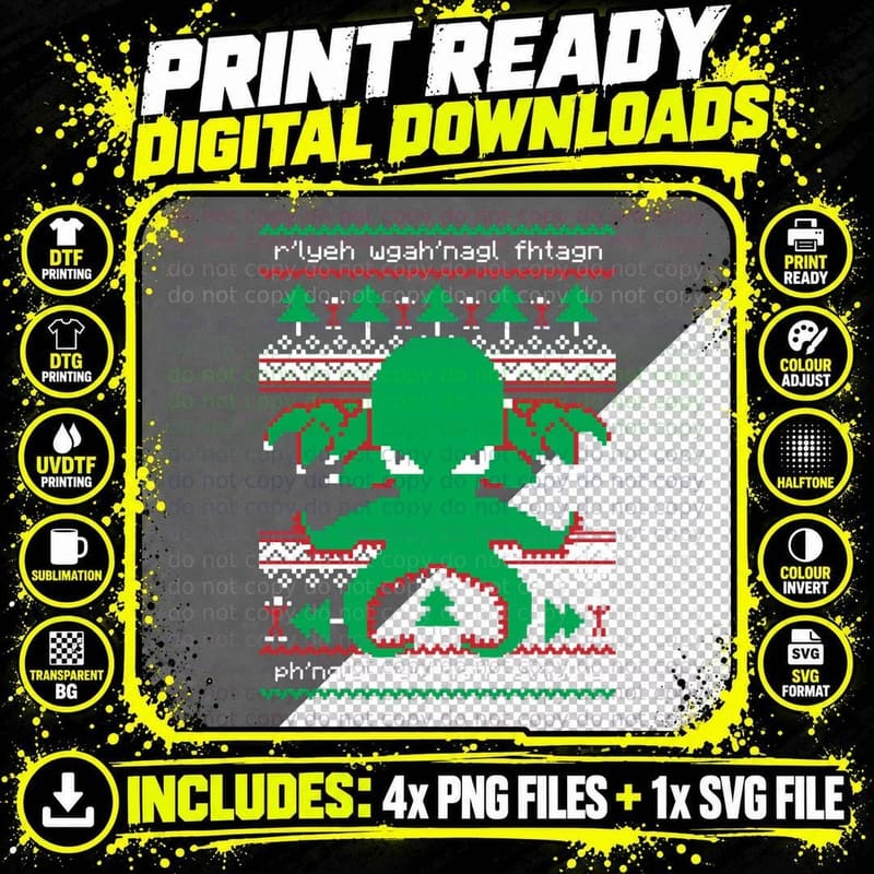 Cthulhu Cultist Ugly Christmas Sweater T-Shirt Png SVG Digital Bundle