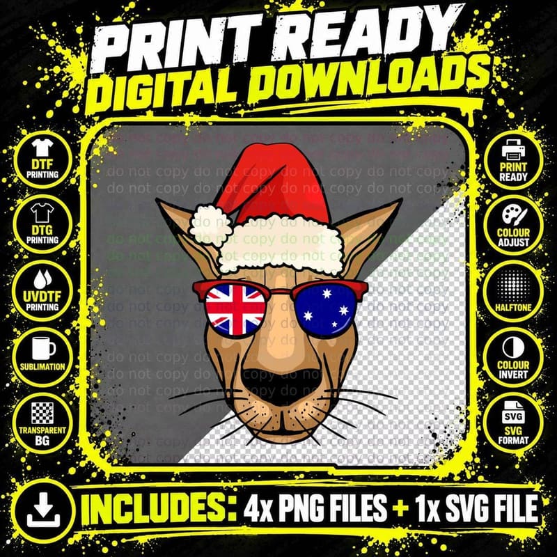 Cute Aussie Christmas Kangaroo Essential T-Shirt Png SVG Digital Bundle