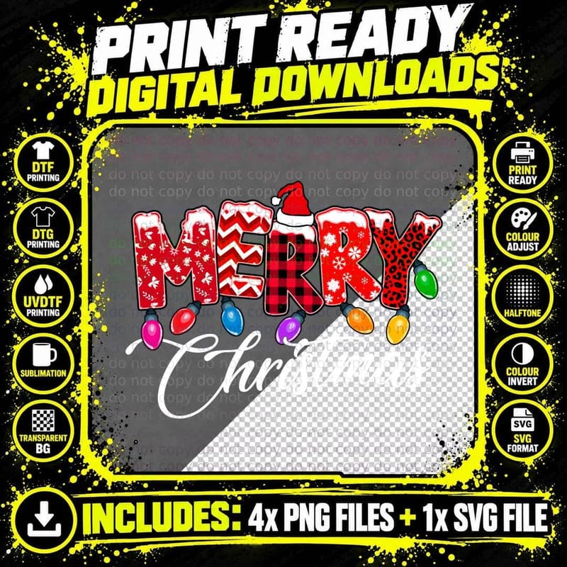 Cute Merry Christmas Leopard Buffalo Red Plaid for Men Png SVG Digital Bundle
