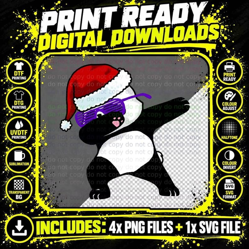 Dabbing Panda Shirt Kids Santa Hat Holiday Gift Panda Png SVG Digital Bundle