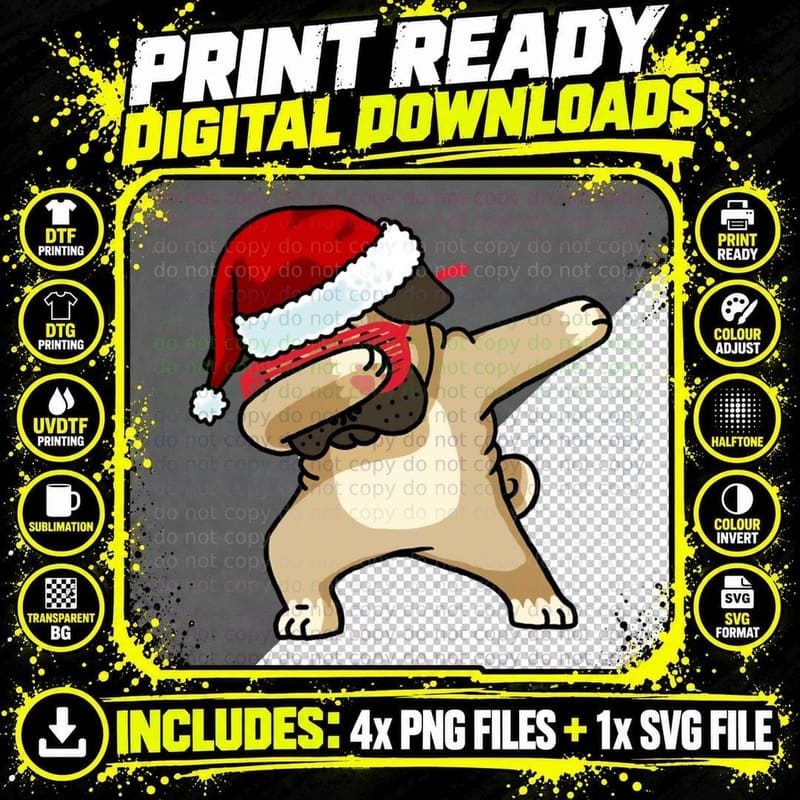 Dabbing Pug Shirt Cute Pug Dab Shirt Christmas Pugly Png SVG Digital Bundle