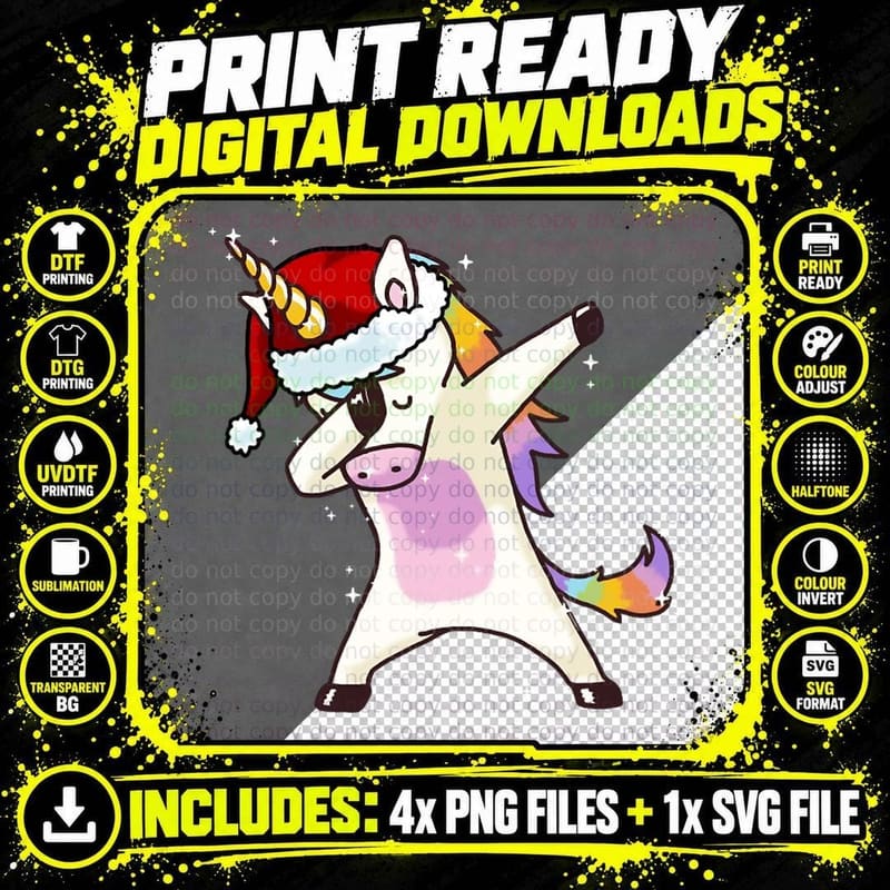 Dabbing Unicorn Shirt Hip Hop Dab Santa Hat Christmas Png SVG Digital Bundle