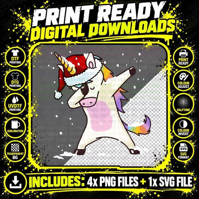 Dabbing Unicorn Shirt Hip Hop Dab Santa Hat Christmas Png SVG Digital Bundle