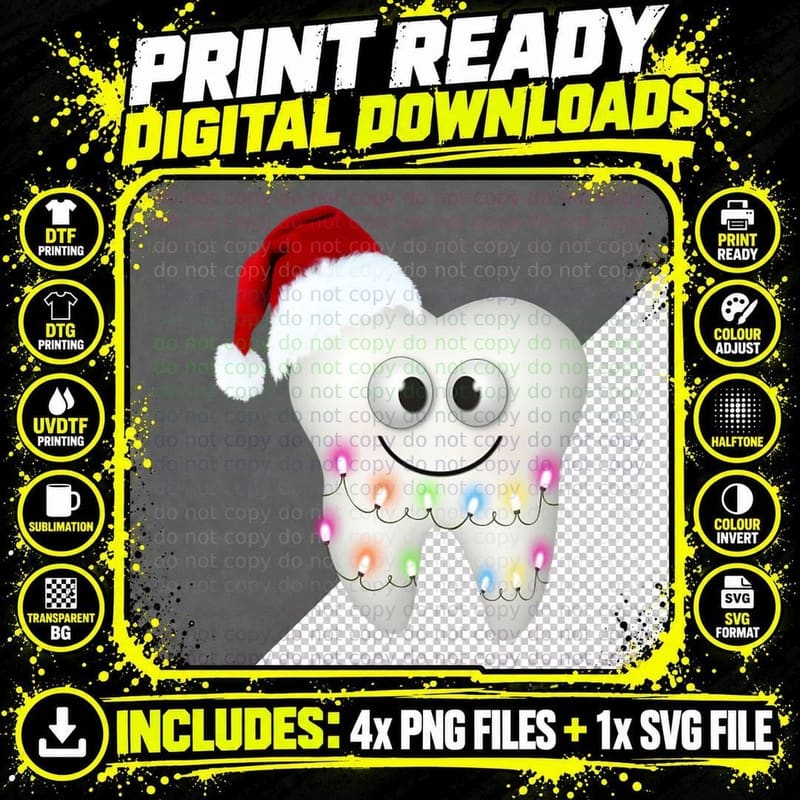 Dental Christmas Funny Dental Hygienist Santa Hat T-Shirt Png SVG Digital Bundle