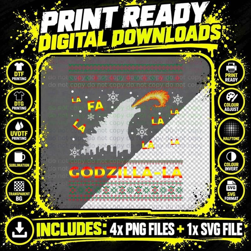 Fa La La La La-Godzilla-La' Christmas Ugly Shirt T-Shirt Png SVG Digital Bundle