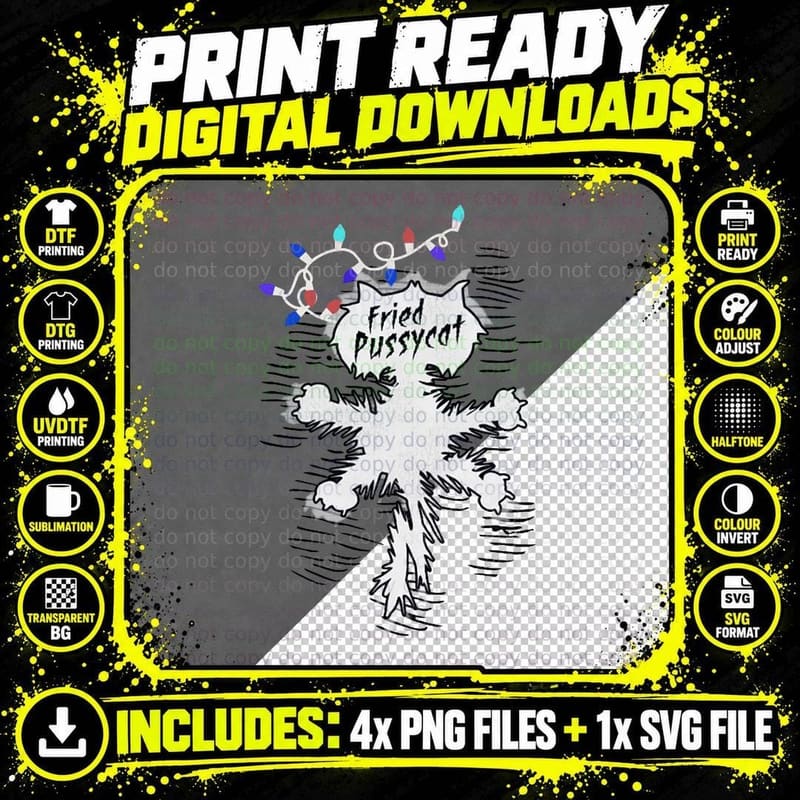 Fried Pussycat - Christmas Vacation Scene Crewneck Png SVG Digital Bundle
