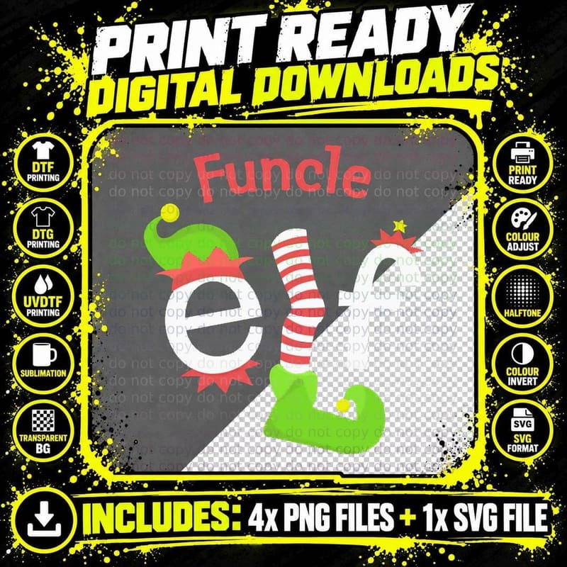 Funcle Elf Matching Family Christmas Tee Crewneck Png SVG Digital Bundle