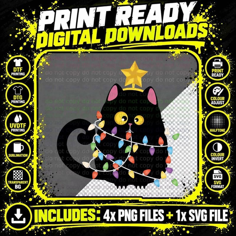 Funny Christmas Black Cat Crewneck Sweatshirt Png SVG Digital Bundle