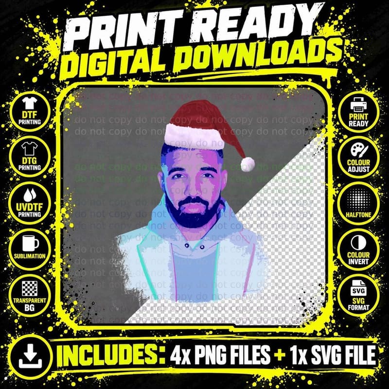 Funny Christmas Drake Drizzy Santa Hat Xmas Holidays Png SVG Digital Bundle