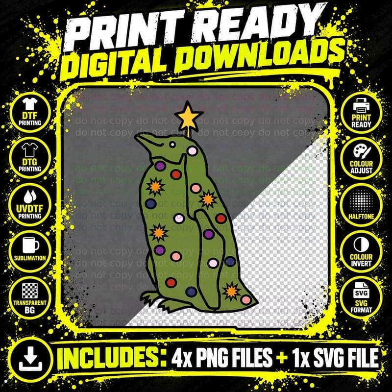 Funny Christmas Tree Penguin Crewneck Sweatshirt Png SVG Digital Bundle