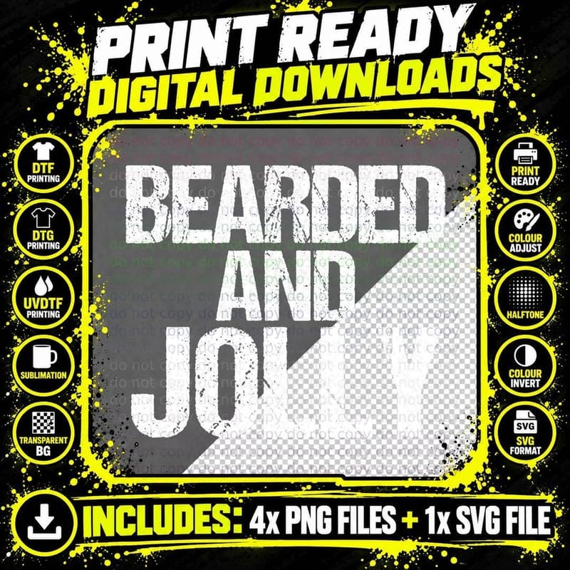 Funny Christmas Tshirt Bearded and Jolly Holiday Quote Png SVG Digital Bundle