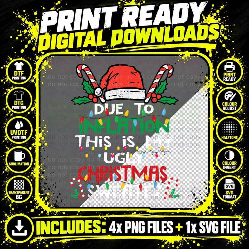 Funny Due to Inflation Ugly Christmas Sweater for Men Png SVG Digital Bundle